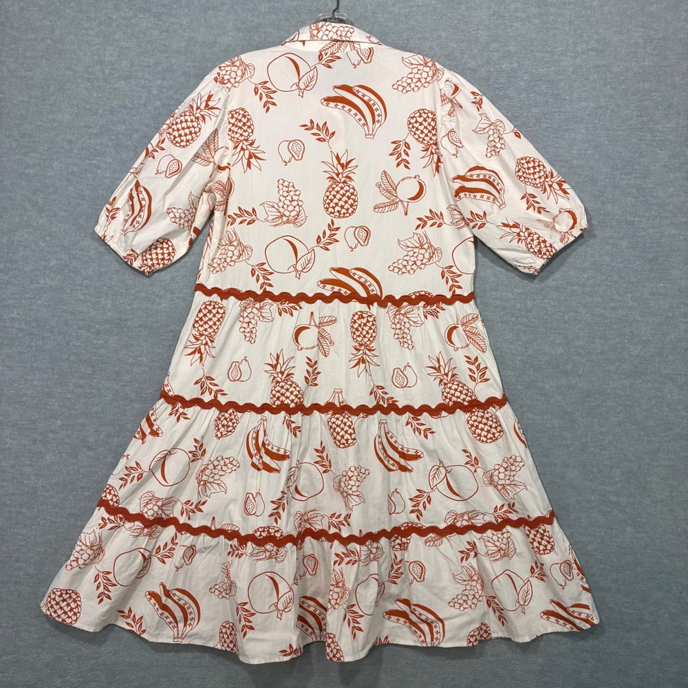 Meadow Rhodes Orange Fruit Print Cotton Tiered Ric Rac Shirt Dress Small Womens - Picture 11 of 11